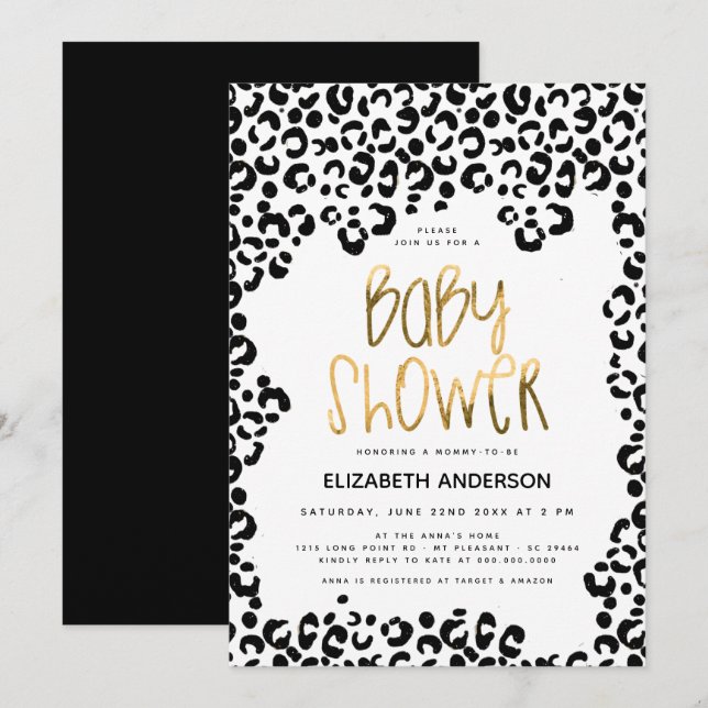 Leopard Little Wild One Safari Gold Baby Shower Invitation (Front/Back)