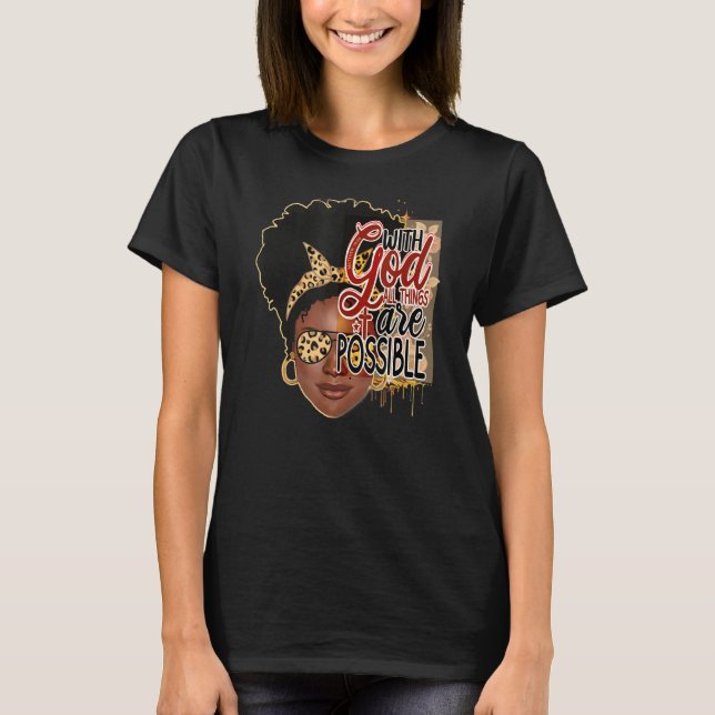 Leopard Love Afro Girl Faith Inspirational Bible Q T-Shirt (Front)