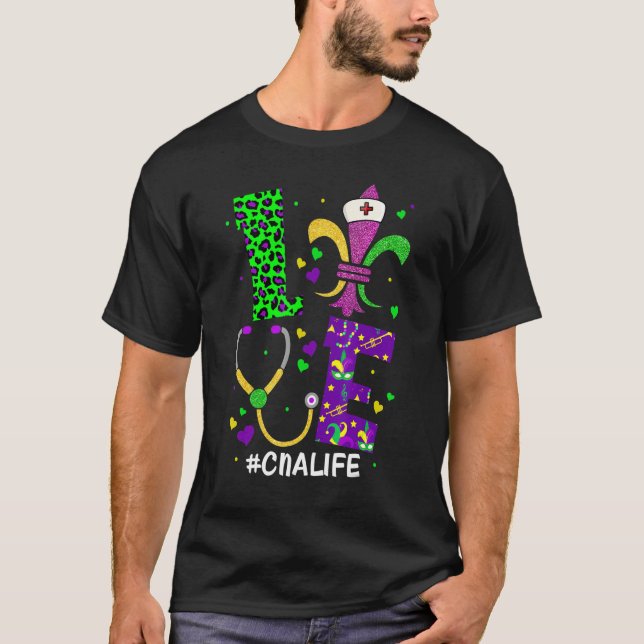 Leopard Love CNA Life Scrub Nurse Mardi Gras Women T-Shirt (Front)