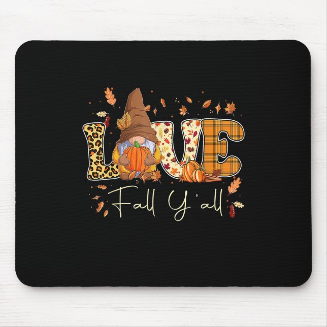 Leopard Love Fall Y'all Gnome Gnomies Pumpkin Hall Mouse Mat (Front)