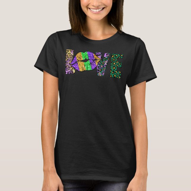 Leopard Love Lips Mardi Gras Parade Fat Tuesday Fe T-Shirt (Front)