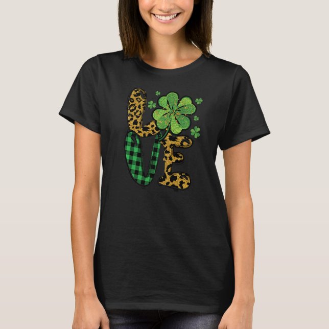 Leopard Love Lucky Shamrock C Irish St Patrick Day T-Shirt (Front)