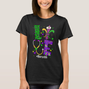 Leopard Love Nurse Life Scrub Nursing Mardi Gras W T-Shirt