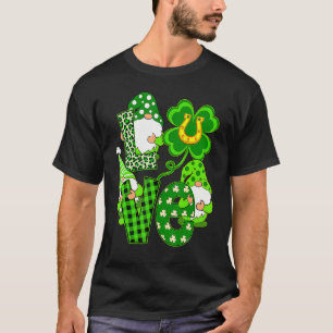 Leopard Love Three Gnomes Lucky Shamrock St Patri T-Shirt