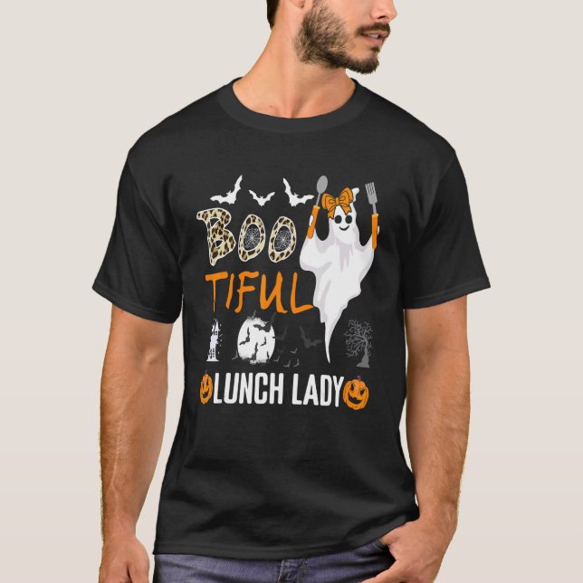 Leopard Lunch Lady Halloween School Cafeteria Work T-Shirt (Front)