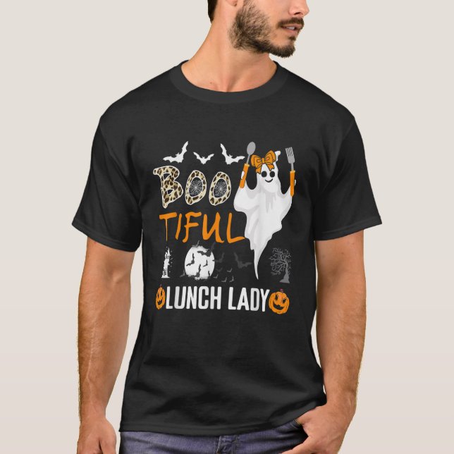 Leopard Lunch Lady Halloween School Cafeteria Work T-Shirt (Front)