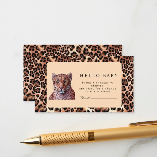 Leopard Luxury Lion Tiger Wool Pattern Baby Shower Enclosure Card (Front/Back In Situ)
