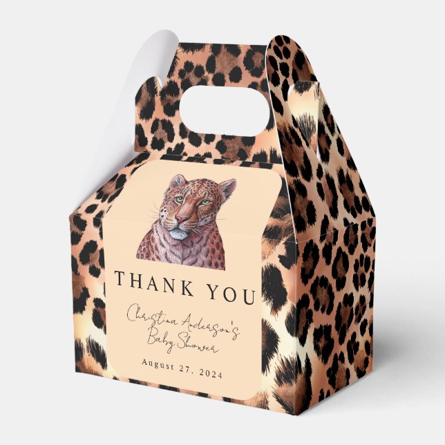 Leopard Luxury Lion Tiger Wool Pattern Baby Shower Favour Box (Front Side)