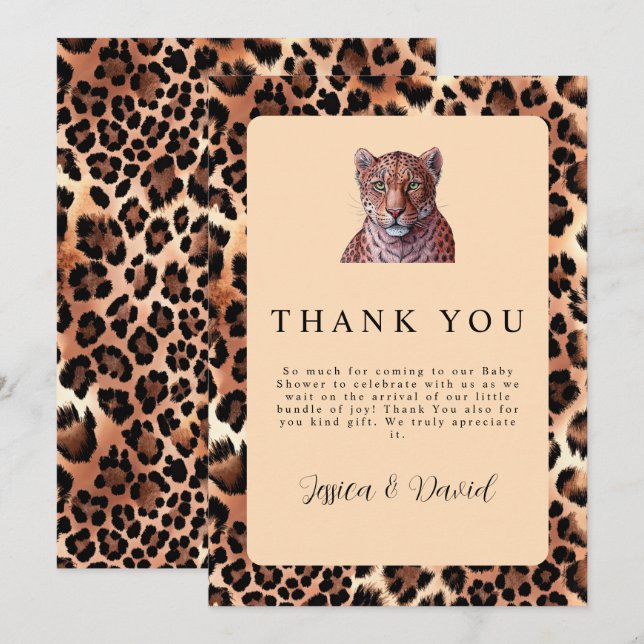 Leopard Luxury Lion Tiger Wool Pattern Baby Shower Thank You Card (Front/Back)
