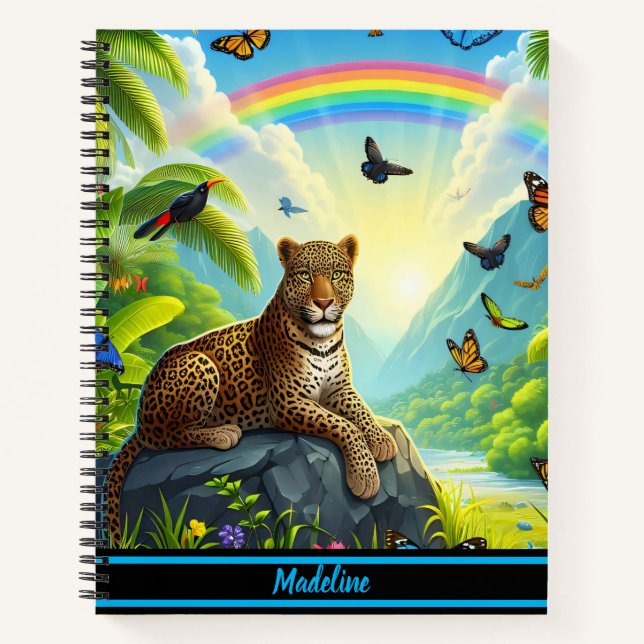 Leopard Majesty: Colourful Jungle Foliage Notebook (Front)