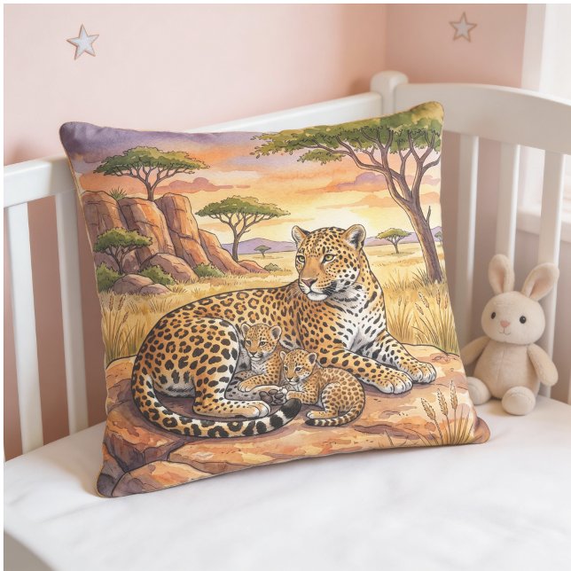 Leopard Mama And Cubs Safari Animals  Cushion (Creator Uploaded)