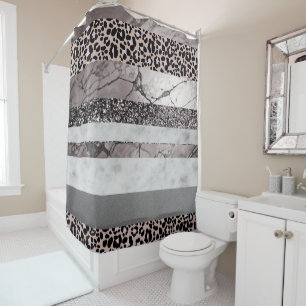 Leopard Marble Glitter Stripes Glam 1 Shower Curtain
