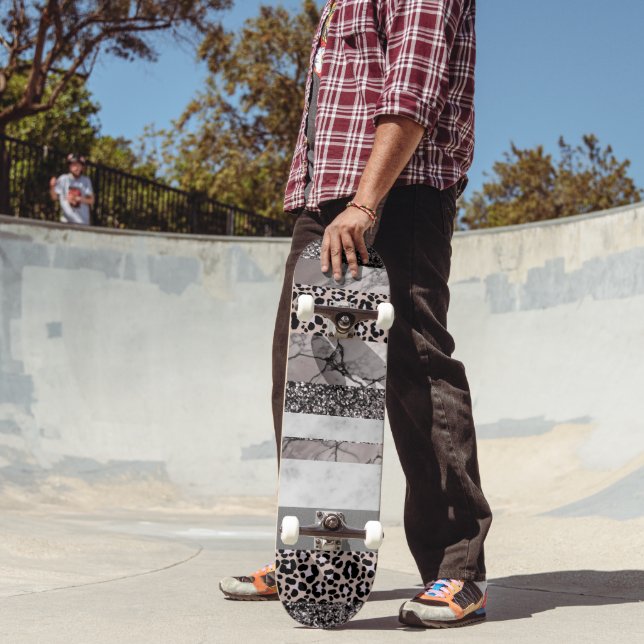 Leopard Marble Glitter Stripes Glam 1 Skateboard (Outdoor 2)