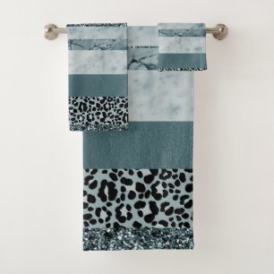 Leopard Marble Glitter Stripes Glam 2 Bath Towel Set