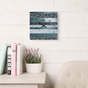 Leopard Marble Glitter Stripes Glam 2 Square Wall Clock