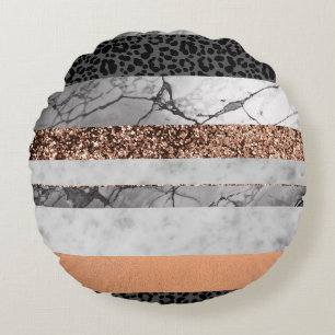 Leopard Marble Glitter Stripes Glam 3 Round Cushion