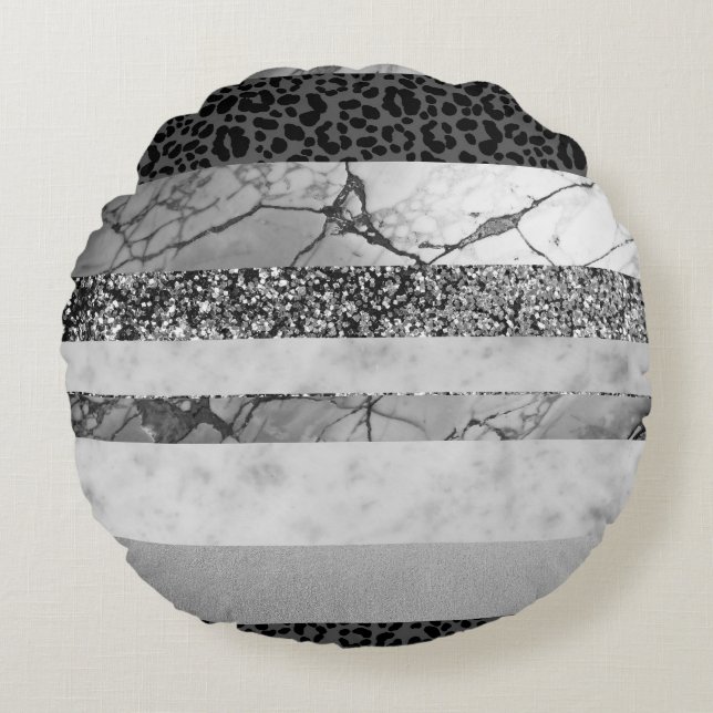 Leopard Marble Glitter Stripes Glam 4 Round Cushion (Front)