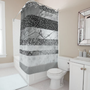Leopard Marble Glitter Stripes Glam 4 Shower Curtain