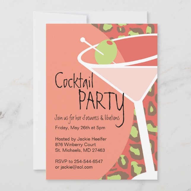 Leopard Martini Invitations (Front)