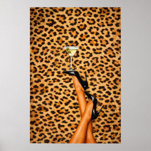 Leopard Martini Poster, Glam Fashion Wall Art