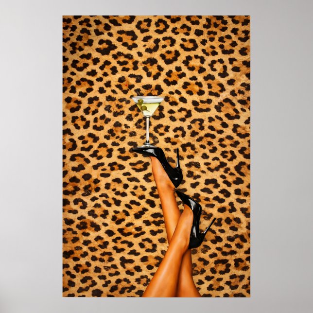Leopard Martini Poster, Glam Fashion Wall Art (Front)