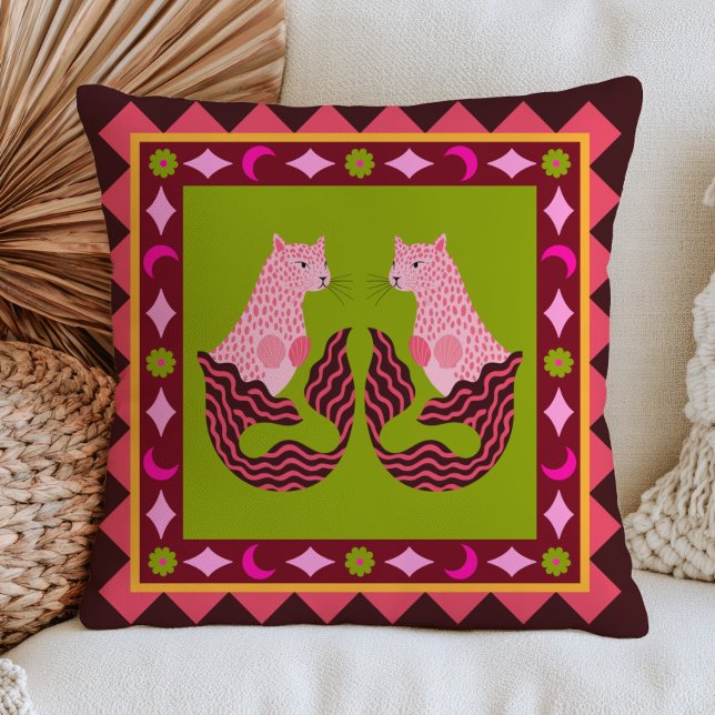 Leopard Mermaids Dopamine Aesthetic Maximalist  Cushion (Creator Uploaded)