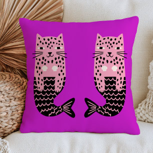 Leopard Mermaids on Purple Fantasy Nautical Cushion