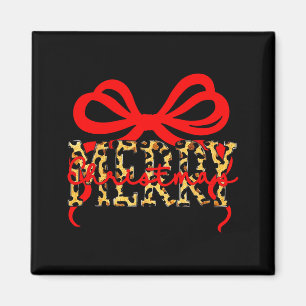 Leopard Merry Christmas Coquette Bow Xmas Holiday  Magnet