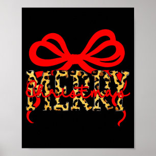 Leopard Merry Christmas Coquette Bow Xmas Holiday Poster