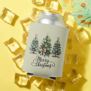 Leopard Merry Christmas Tree Coquette Bow Xmas Can Cooler