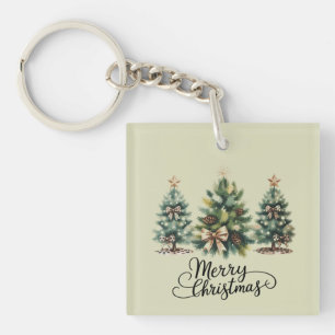 Leopard Merry Christmas Tree Coquette Bow Xmas Key Ring