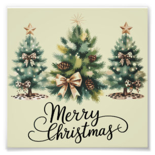 Leopard Merry Christmas Tree Coquette Bow Xmas Photo Print