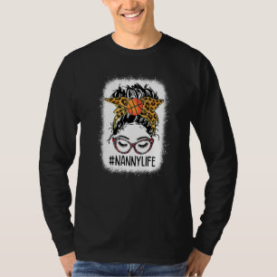Leopard Messy Bun Basketball Nanny Life Game Day M T-Shirt