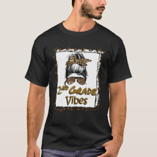 Leopard Messy Bun Bleached Girls 2Nd Grade Back To T-Shirt