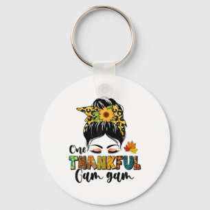 Leopard Messy Bun Fall Thanksgiving One Thankful G Key Ring