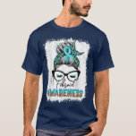 Leopard Messy Bun Fibroid Awareness Teal Ribbon  T-Shirt<br><div class="desc">Leopard Messy Bun Fibroid Awareness Teal Ribbon  .</div>