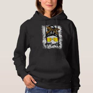Leopard Messy Bun Game Day Bleached Softball Mum Hoodie
