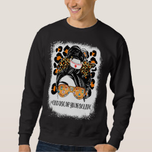 Leopard Messy Bun Hair Woman Endoscopy Nurse Life Sweatshirt