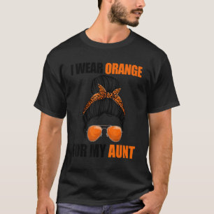 Leopard Messy Bun Leukemia I Wear Orange For My A T-Shirt