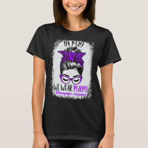 Leopard Messy Bun May We Wear Purple Fibromyalgia T-Shirt