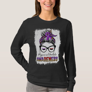 Leopard Messy Bun Migraine Headache Awareness Purp T-Shirt