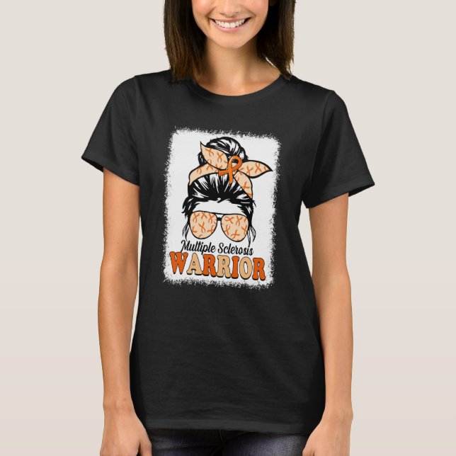 Leopard Messy Bun Multiple Sclerosis Warrior MS Aw T-Shirt (Front)