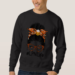 Leopard Messy Bun Nurse Halloween Costume LPN Nurs Sweatshirt