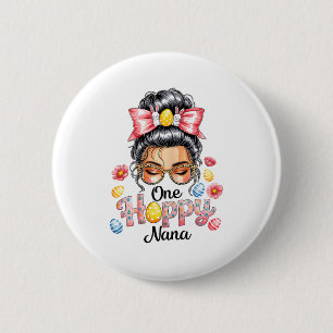 Leopard Messy Bun One Hoppy Nana Bunny Happy Easte 6 Cm Round Badge