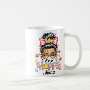 Leopard Messy Bun One Hoppy Nana Bunny Happy Easte Coffee Mug