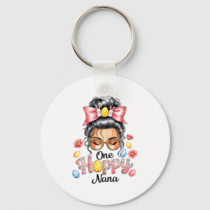 Leopard Messy Bun One Hoppy Nana Bunny Happy Easte Key Ring