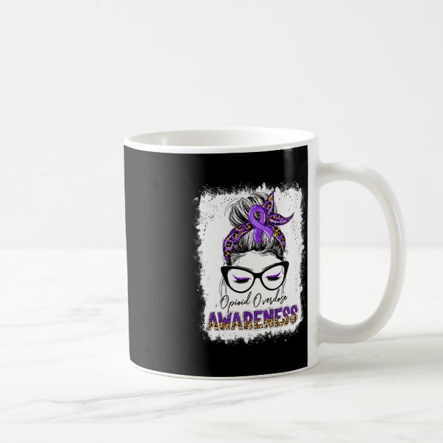 Leopard Messy Bun Opioid Overdose Awareness Purple Coffee Mug (Right)