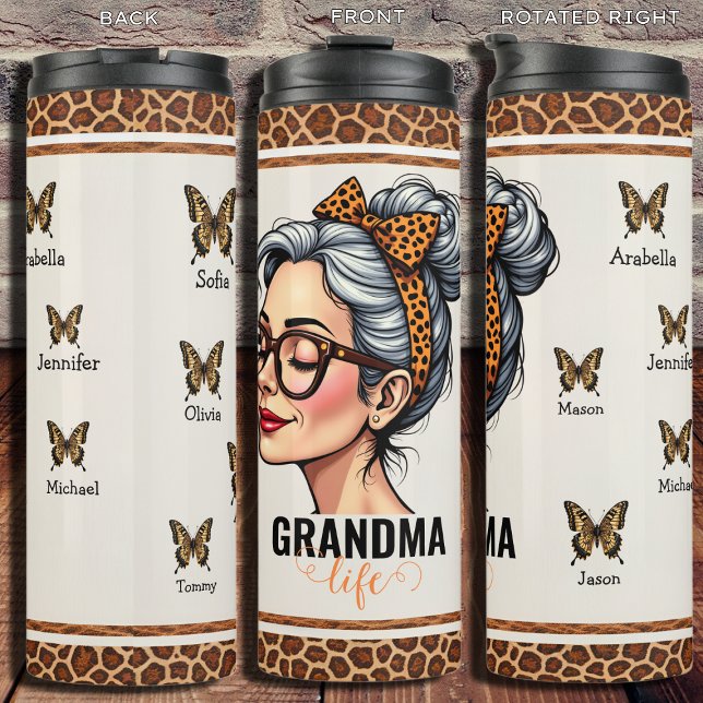 Leopard Messy Bun Personalised Grandma  Thermal Tumbler (Creator Uploaded)