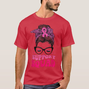 Leopard Messy Bun Pink Ribbon Support Squad Breast T-Shirt