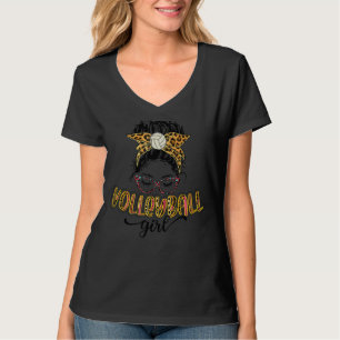 Leopard Messy Bun Volleyball Game Day Vibes Volley T-Shirt